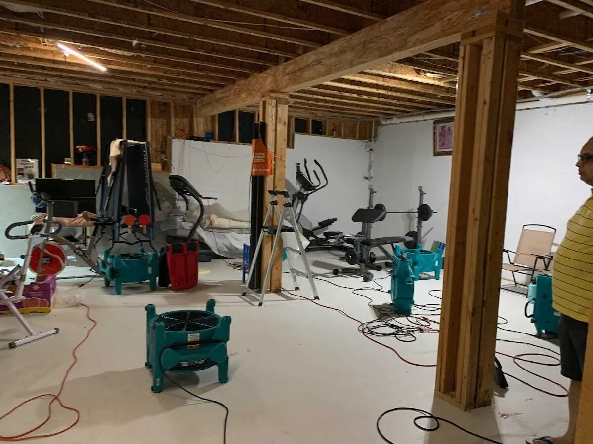 Basement drying equipment setup for Structural Drying in Orland Park
